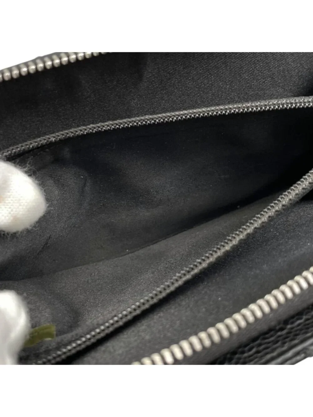 Chanel 2 Fold Wallet Wild Stitch Quilted Caviar Leather CC Logo Black Silver